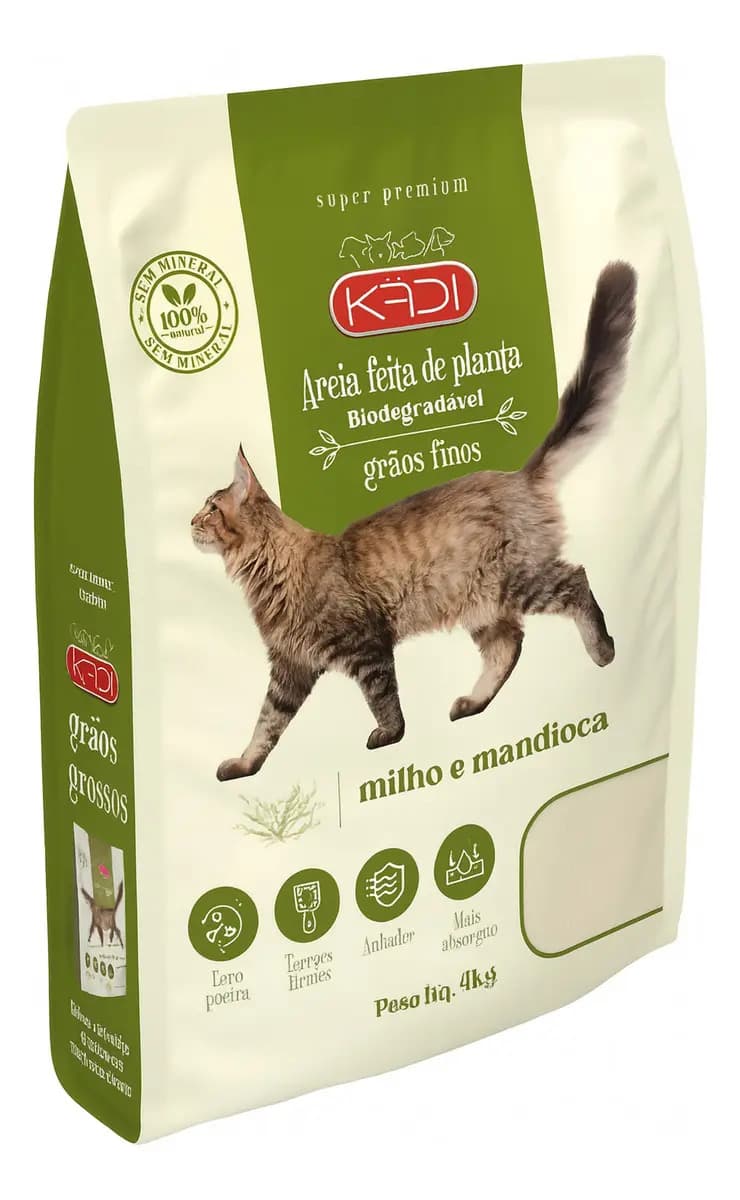 Areia Sanitária Kadi Grãos Finos Biodegradável 4kg