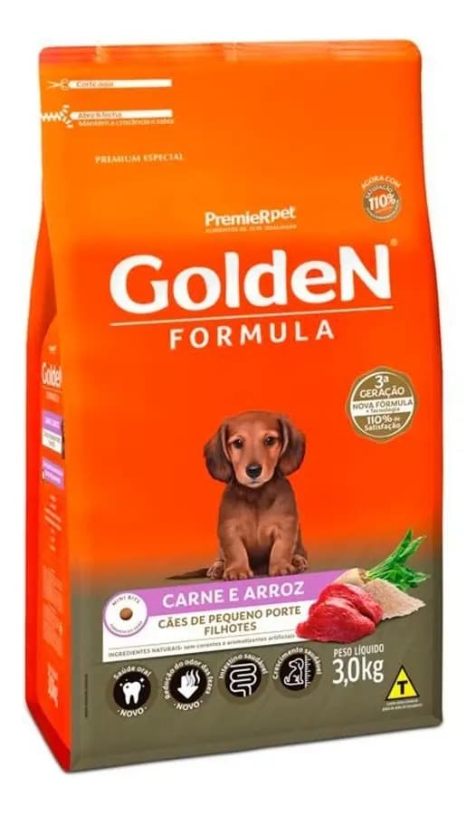 Ração Golden Fórmula Filhotes Raças Pequenas Carne e Arroz 3kg
