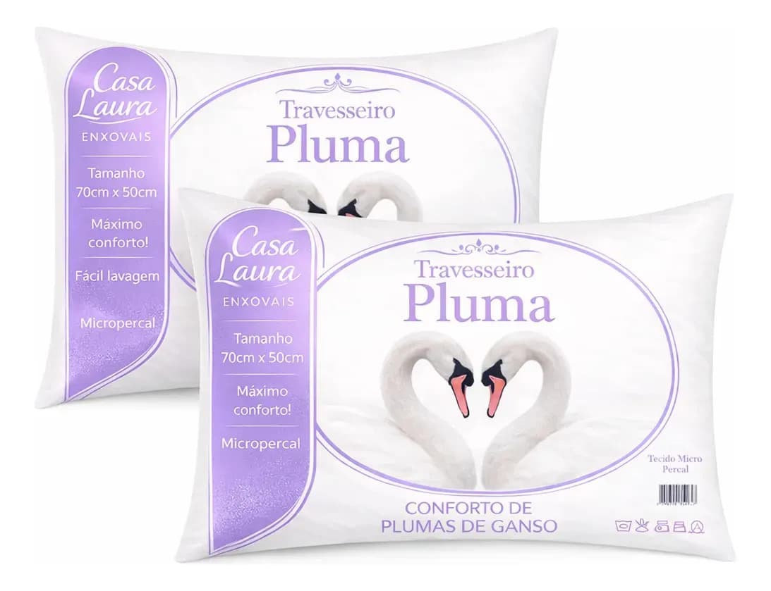 Kit 2 Travesseiros Antialérgico Toque de Pluma de Ganso 70x50cm