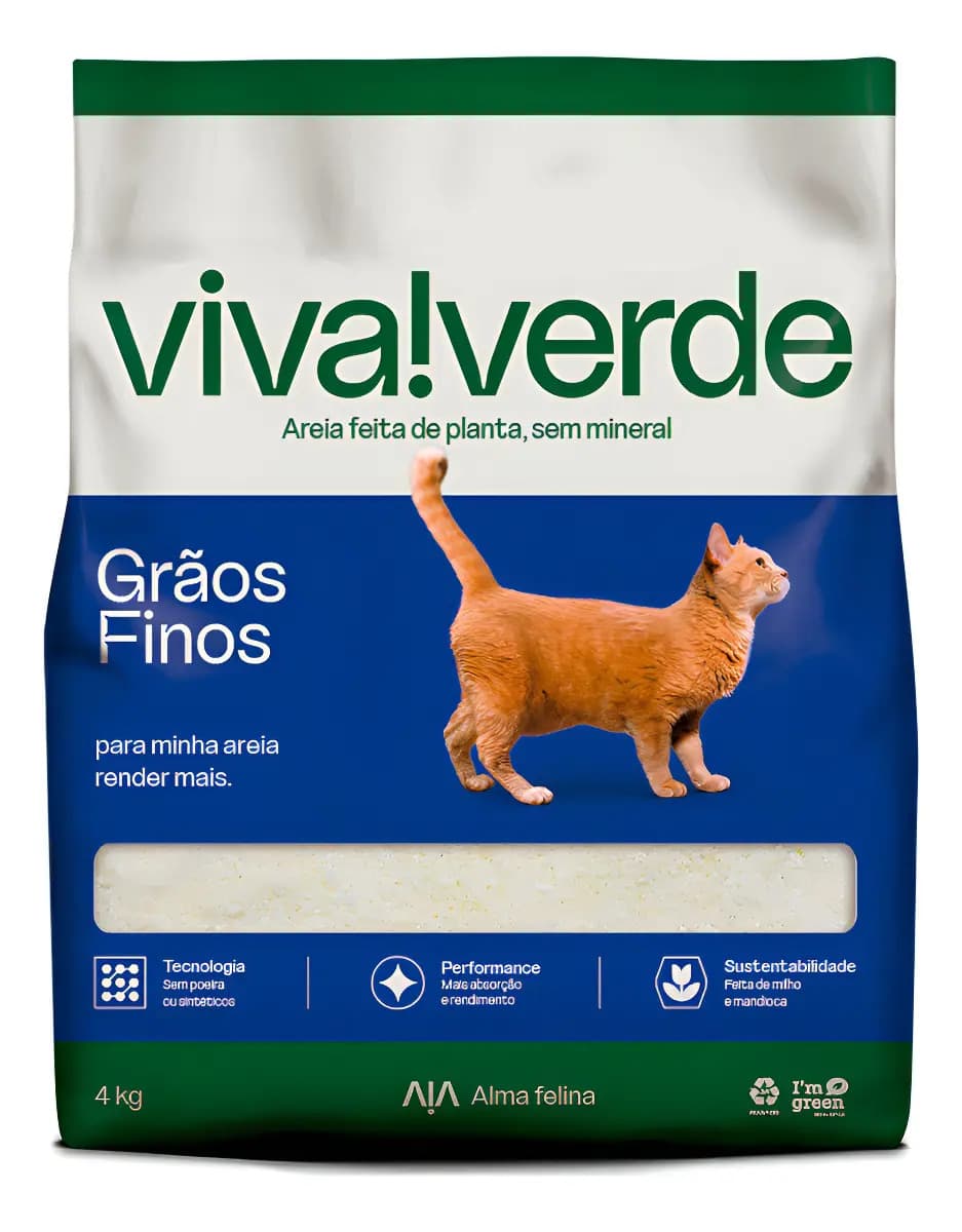 Areia Sanitária Viva Verde Gatos Grão Fino 4kg