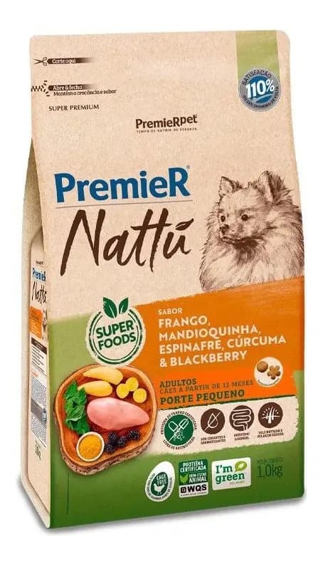 Ração Premier Nattú Frango e Mandioquinha Cães Adultos 1kg