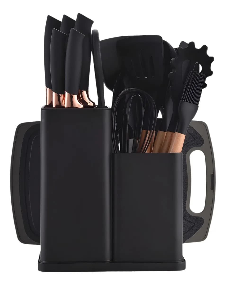 Kit 19 Peças Utensílios de Cozinha em Silicone e Plástico com Facas