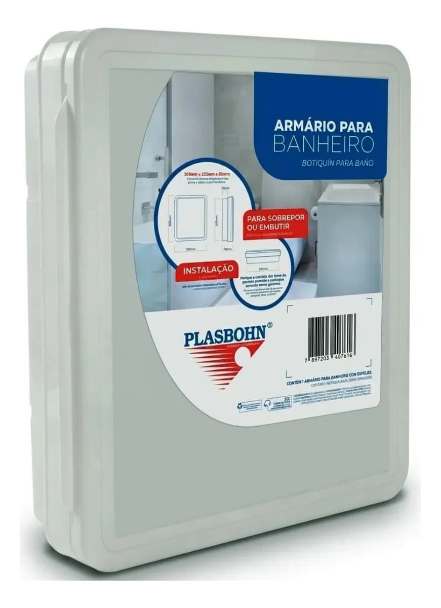 Armário de Banheiro com Espelho, Embutir ou Sobrepor (Branco)