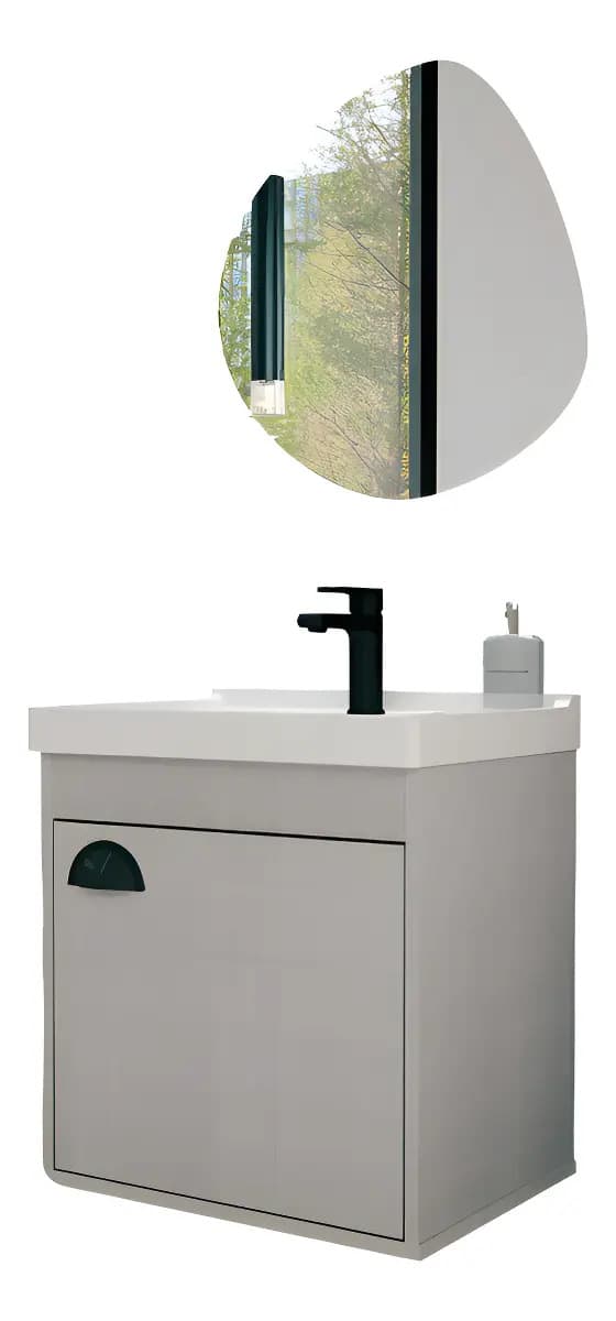 Gabinete de Banheiro Riverzza Cremona 40cm com Cuba (Suspenso, Cinza)