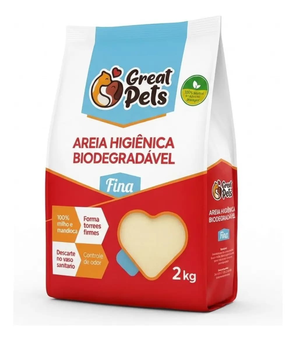 Areia Great Pets Milho e Mandioca Fina Biodegradável 2kg