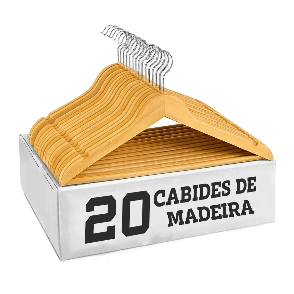 Kit 20 Cabides de Madeira Adulto Grande Antideslizante Marfim