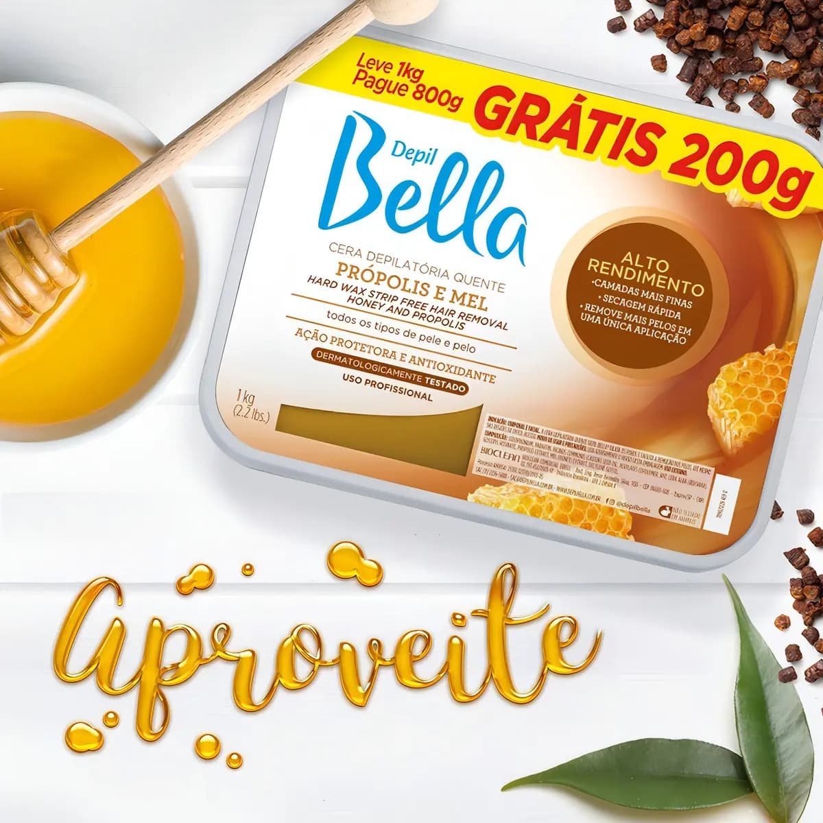 Cera Depilatória Quente Própolis e Mel Depil Bella 800g + 200g