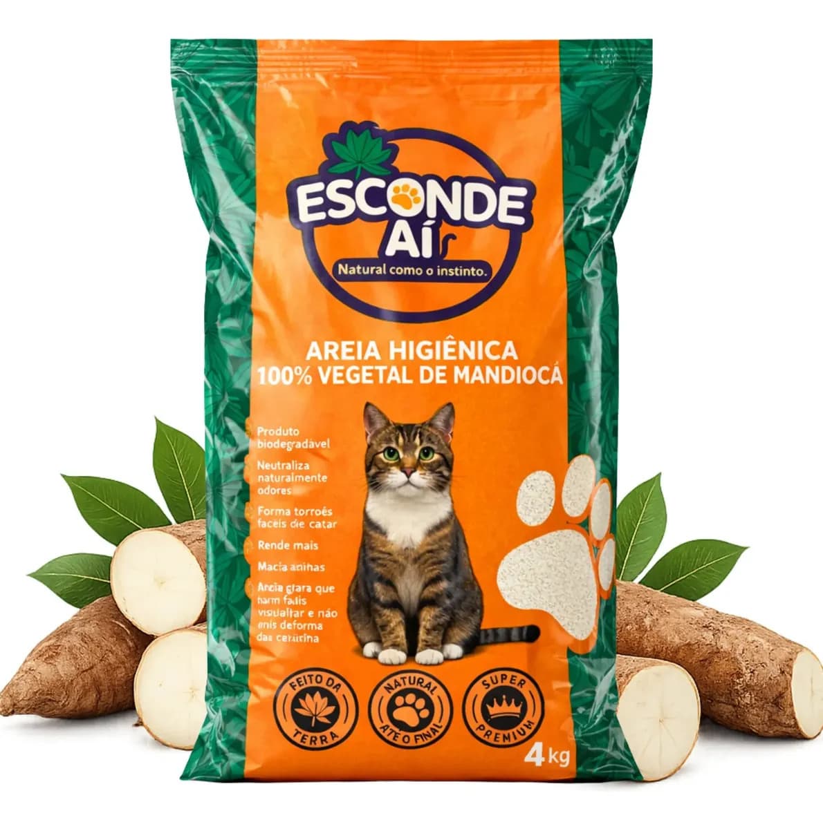 Areia de Gato Mandioca Biodegradável 4kg