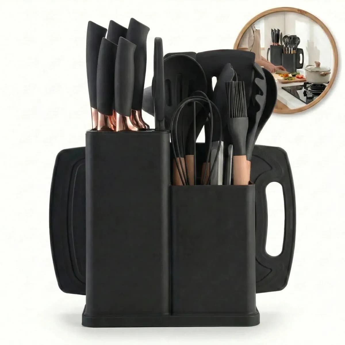 Kit 19 Peças Utensílios de Cozinha em Silicone com Cabo de Madeira SHOKKI