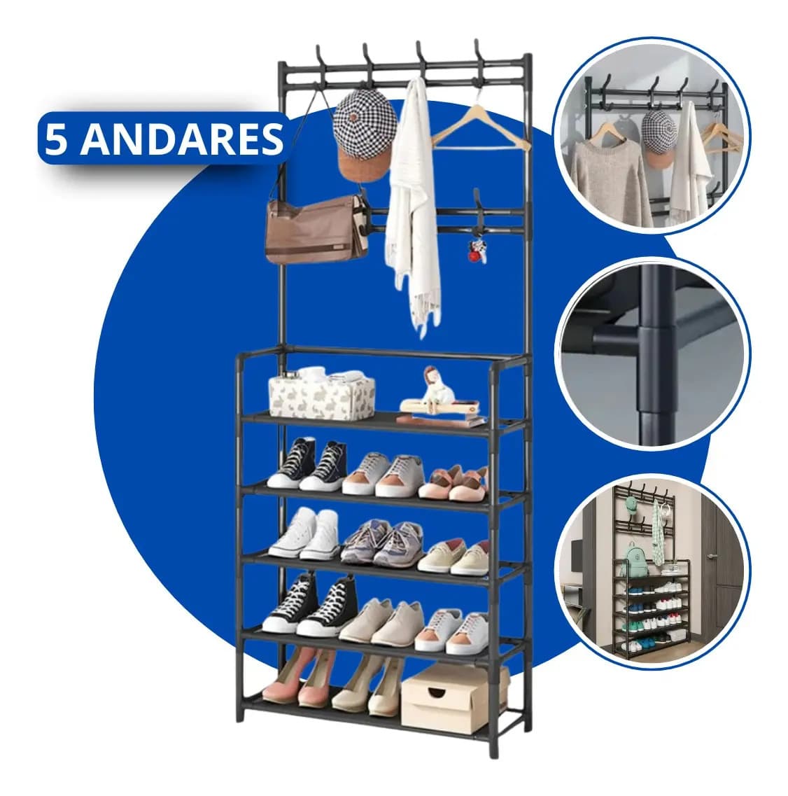 Arara Prateleira Organizadora Epsilon EPS-9160 5 Andares com Ganchos
