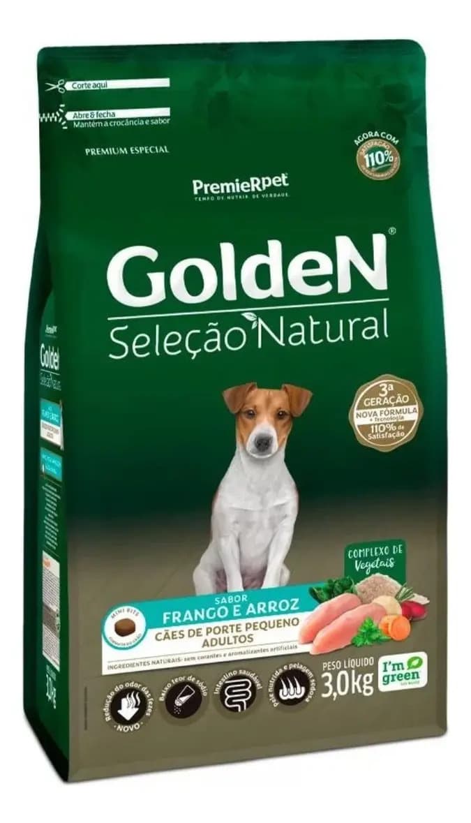 Ração Golden Seleção Natural Mini Bits Adultos 3kg