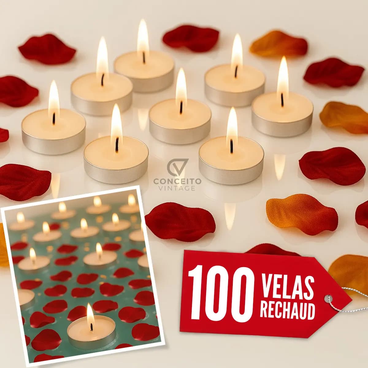 Kit 100 Velas Rechaud Flutuante com Alumínio para Decoração