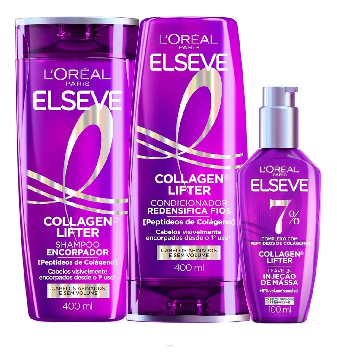 L'Oréal Elseve Collagen Lifter Kit Shampoo + Condicionador + Leave-in Cabelos Finos