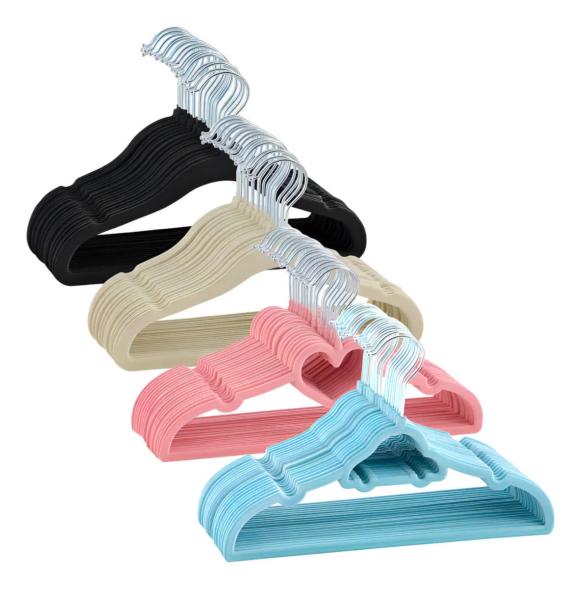Kit 50 Cabides de Veludo Infantil Slim Antideslizante Bege