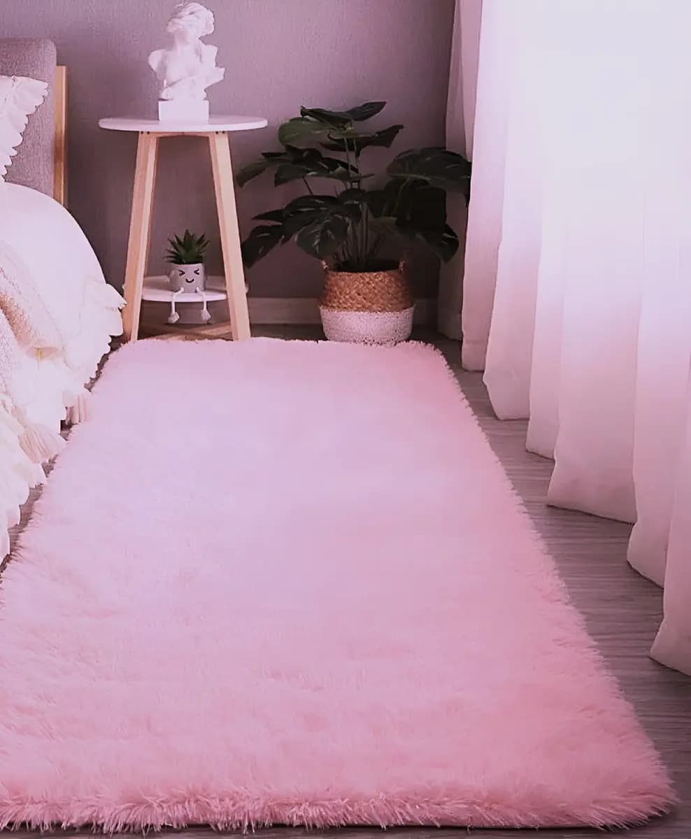 Tapete Passadeira Peluda Quarto 2,00x0,60m - Rosa